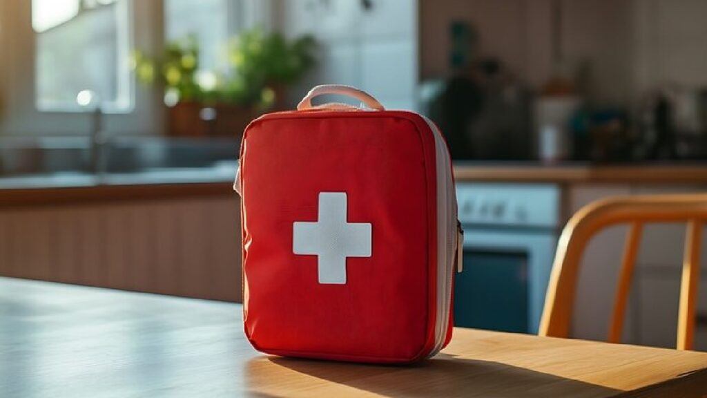 First Aid Kit on a table in a family home