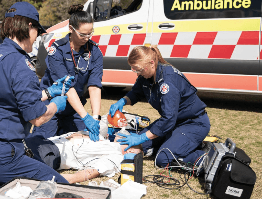 Paramedics performing CPR